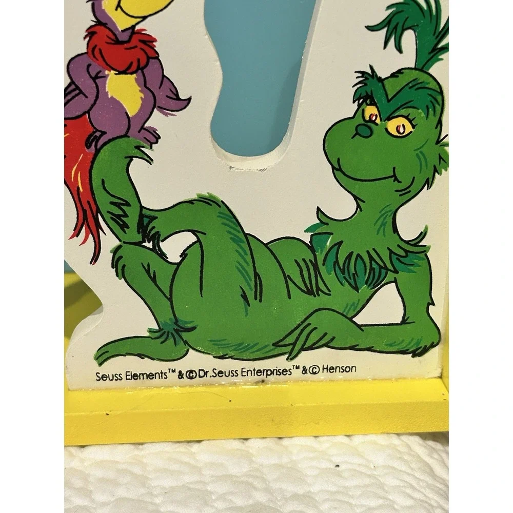 Vintage Dr Seuss Bookends‎ Wooden Grinch Boo Yellow Henson Nursery Play Room EUC